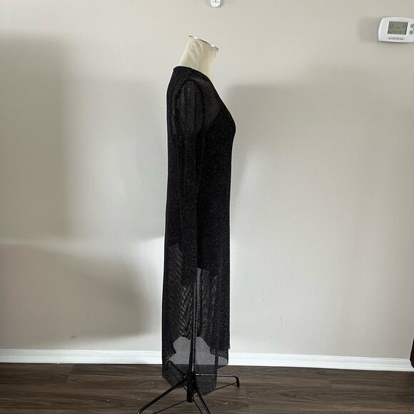 Zara Long Sleeve Metallic Mesh Overlay Midi Dress Sz M Whimsygoth Witchy - Picture 5 of 9